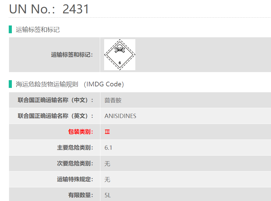 间氨基苯甲醚危险品出口