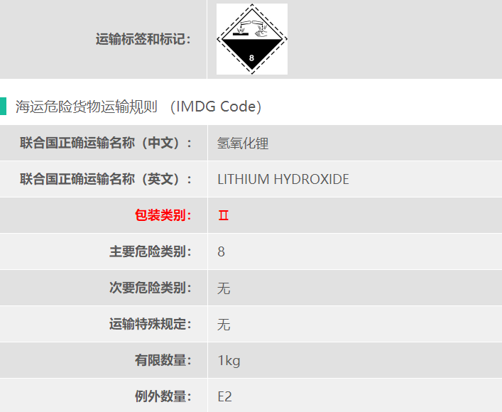 氢氧化锂危险品海运货代