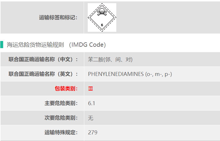 UN1673邻苯二胺6类危险品海运