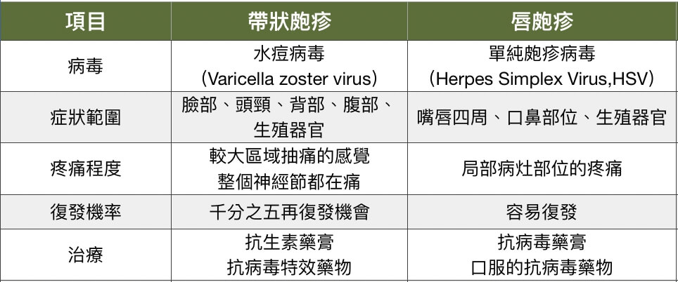 「带状疱疹」跟「唇疱疹」不一样